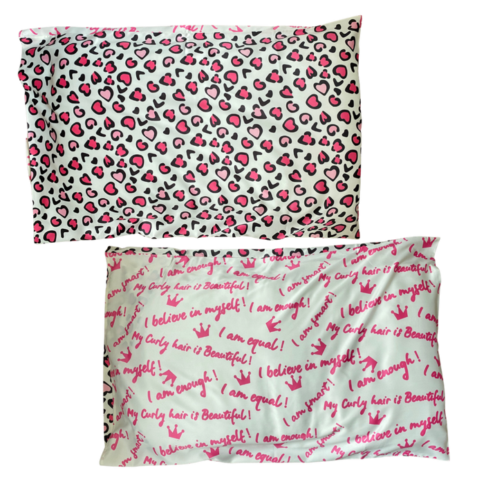 cute curlz leopard print / affirmation satin pillowcase